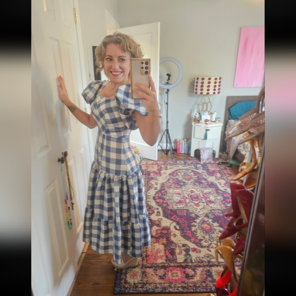 Hunter Bell Cassidy Blue and White Gingham Midi Dress Size 2 - Picture 6 of 9